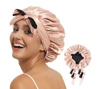 Hat Hut Cuffia Seta Capelli Notte in Raso per Berretto da Notte per Capelli Ricci per Donne Ragazza Reversibile, Doppio Strato con Fascia di Cravatta (Rosa/Nero, Taglia unica)