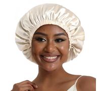 Hat Hut Cuffia Seta Capelli Notte per Capelli Ricci, Berretto da Notte Raso, Involucro di Seta per Capelli per Dormire Donna Uomo, Regolabile Reversibile (Champagne/Nero, Taglia unica)