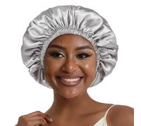 Hat Hut Cuffia Seta Capelli Notte per Capelli Ricci, Berretto da Notte Raso, Involucro di Seta per Capelli per Dormire Donna Uomo, Regolabile Reversibile (Grigio Cenere/Nero, Taglia unica)