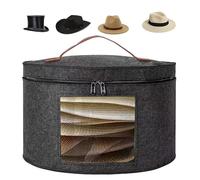 Hat Organizer, contenitore rotondo per cappelli, pieghevole, con coperchio e chiusura lampo, con manico in pelle, finestra trasparente per armadio o viaggio, 43 x 26 cm (grigio scuro)