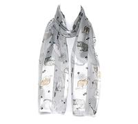 Hat To Socks Foulard in Raso e Chiffon con Stampa di Zampe di Gattini (Grigio argento)