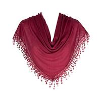 Hat To Socks Foulard Triangolare con Frange in Pizzo a Fuselli da Donna (Rosso vinaccia)