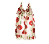 Hat To Socks Sciarpa in Chiffon Satinato Premium con Stampa Papavero Remembrance Day da Donna - Prodotta in Corea, Stola Leggera e Trasparente per Tutte le Stagioni (Bianco)