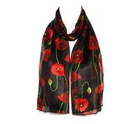 Hat To Socks Sciarpa in Chiffon Satinato Premium con Stampa Papavero Remembrance Day da Donna - Prodotta in Corea, Stola Leggera e Trasparente per Tutte le Stagioni (Nero)