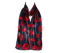 Hat To Socks Sciarpa in Chiffon Satinato Premium con Stampa Papavero Remembrance Day da Donna - Prodotta in Corea, Stola Leggera e Trasparente per Tutte le Stagioni (Blu navy)