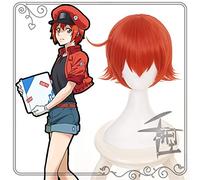 Hataraku Saibou Cells At Work Eritrociti Red Blood Cell Short Red Parrucca Cosplay + Parrucca Cap Neutrophil Platelet KUQX1902