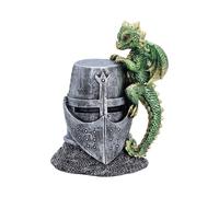 Hatchling Helm Dragon Figurine 13.2cm - Baby Dragon on Knight Helmet Fantasy Orn