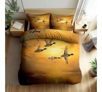 HATEGE Set Copripiumino Matrimoniale Anatra, Copripiumino Double Face Tramonto Biancheria da Letto in Microfibra, 3D Copripiumini 260x240 cm e 2 Federe 6032-ABC