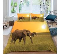HATEGE Set Copripiumino Matrimoniale Elefante Copripiumino Double Face Animali Africani Biancheria da Letto in Microfibra 3D Copripiumini 230x220 cm e 2 Federe 8789-ABC