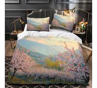 HATEGE Set Copripiumino Matrimoniale Fiori di Ciliegio Copripiumino Double Face Fiore di Pesco Biancheria da Letto in Microfibra 3D Copripiumini 260x240 cm e 2 Federe 9791-ABC