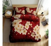 HATEGE Set Copripiumino Matrimoniale Fiori di Ciliegio Copripiumino Double Face Tema Giapponese Biancheria da Letto in Microfibra 3D Copripiumini 250x200 cm e 2 Federe 8836-ABC