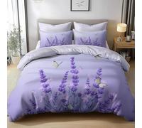 HATEGE Set Copripiumino Matrimoniale Lavanda Viola, Copripiumino Double Face Ragazza Biancheria da Letto in Microfibra, 3D Copripiumini 230x220 cm e 2 Federe 4966-ABC
