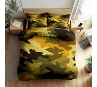 HATEGE Set Copripiumino Matrimoniale Mimetico Verde Militare, Copripiumino Double Face Mimetico Retrò Biancheria da Letto in Microfibra, 3D Copripiumini 250x200 cm e 2 Federe 5685-ABC