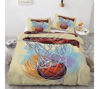 HATEGE Set Copripiumino Matrimoniale Pallacanestro Copripiumino Double Face Sport con la Palla Biancheria da Letto in Microfibra 3D Copripiumini 240x220 cm e 2 Federe 95-ABCD