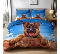 HATEGE Set Copripiumino Matrimoniale Pastore Tedesco, Copripiumino Double Face Cane Biancheria da Letto in Microfibra, 3D Copripiumini 250x200 cm e 2 Federe 3973-ABC