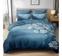 HATEGE Set Copripiumino Singolo Fiore di Albicocca, Copripiumino Double Face Blu Biancheria da Letto in Microfibra, 3D Copripiumini 150x200 cm e 2 Federe 6899-ABC