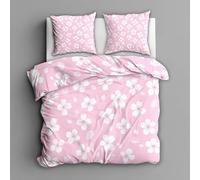 HATEGE Set Copripiumino Singolo Fiori di Ciliegio, Copripiumino Double Face Rosa Biancheria da Letto in Microfibra, 3D Copripiumini 150x200 cm e 2 Federe 6795-ABC