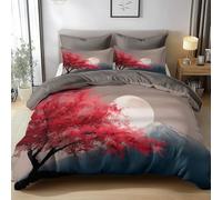 HATEGE Set Copripiumino Singolo Paesaggio Giapponese, Copripiumino Double Face Fiori di Ciliegio Giapponesi Biancheria da Letto in Microfibra, 3D Copripiumini 150x200 cm e 2 Federe 6859-ABC