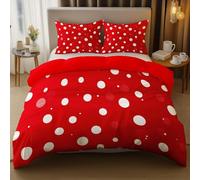 HATEGE Set Copripiumino Singolo Pois, Copripiumino Double Face Rosso Biancheria da Letto in Microfibra, 3D Copripiumini 135x200 cm e 2 Federe 7010-ABC