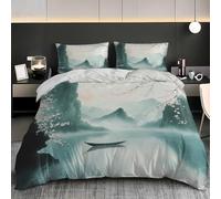 HATEGE Set Copripiumino Singolo Scenario in Stile Cinese Copripiumino Double Face Paesaggio Naturale Biancheria da Letto in Microfibra 3D Copripiumini 135x200 cm e 2 Federe 314-ABCD