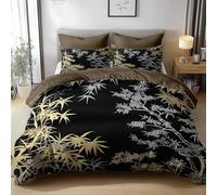 HATEGE Set Copripiumino una Piazza e Mezza Bambù, Copripiumino Double Face Fiori di Ciliegio Giapponesi Biancheria da Letto in Microfibra, 3D Copripiumini 200x200 cm e 2 Federe 7116-ABC