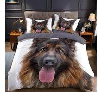 HATEGE Set Copripiumino una Piazza e Mezza Canzone del Pastore Tedesco Copripiumino Double Face Cane Biancheria da Letto in Microfibra 3D Copripiumini 200x200 cm e 2 Federe 940-ABCD