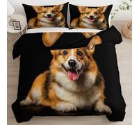 HATEGE Set Copripiumino una Piazza e Mezza Corgi Copripiumino Double Face Cane da Compagnia Biancheria da Letto in Microfibra 3D Copripiumini 200x200 cm e 2 Federe 8859-ABC