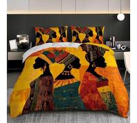 HATEGE Set Copripiumino una Piazza e Mezza Donna Africana Copripiumino Double Face Modello Africano Biancheria da Letto in Microfibra 3D Copripiumini 200x200 cm e 2 Federe 540-ABCD