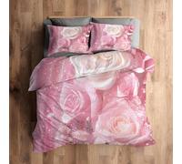 HATEGE Set Copripiumino una Piazza e Mezza Fiore Rosa, Copripiumino Double Face Rosa Biancheria da Letto in Microfibra, 3D Copripiumini 200x200 cm e 2 Federe 6988-ABC