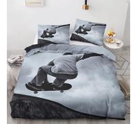 HATEGE Set Copripiumino una Piazza e Mezza Skateboard Copripiumino Double Face Sport Estremi Biancheria da Letto in Microfibra 3D Copripiumini 200x200 cm e 2 Federe 8811-ABC