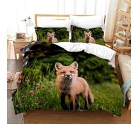 HATEGE Set Copripiumino una Piazza e Mezza Volpe Animale Da Foresta Biancheria da Letto Volpe in Morbida Microfibra Stampe 3d Copripiumino 200x200 cm e 2 Federe F2182