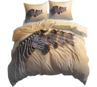 HATEGE Set Copripiumino una Piazza e Mezza Zebra Copripiumino Double Face Animali Selvatici Biancheria da Letto in Microfibra 3D Copripiumini 200x200 cm e 2 Federe 780-ABCD