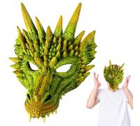 HATFRYF 3D Drago Halloween Maschera, Spaventosa Maschera, Mezzo Viso Cosplay Drago per Adulti e Bambini Halloween Carnevale Partito Puntelli - Verde
