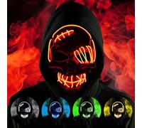 HATFRYF Maschera con teschio di Halloween, spaventosa maschera a LED per Halloween, maschere per uomini, donne e bambini, cosplay illuminante, sorriso horror luminoso, regali anonimi al neon