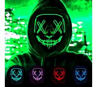 HATFRYF Maschera con teschio di Halloween, spaventosa maschera a LED per Halloween, maschere per uomini, donne e bambini, cosplay illuminante, sorriso horror luminoso, regali anonimi al neon