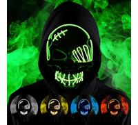 HATFRYF Maschera con teschio di Halloween, spaventosa maschera a LED per Halloween, maschere per uomini, donne e bambini, cosplay illuminante, sorriso horror luminoso, regali anonimi al neon