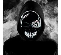 HATFRYF Maschera con teschio di Halloween, spaventosa maschera a LED per Halloween, maschere per uomini, donne e bambini, cosplay illuminante, sorriso horror luminoso, regali anonimi al neon