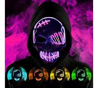 HATFRYF Maschera con teschio di Halloween, spaventosa maschera a LED per Halloween, maschere per uomini, donne e bambini, cosplay illuminante, sorriso horror luminoso, regali anonimi al neon