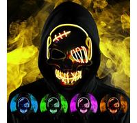 HATFRYF Maschera con teschio di Halloween, spaventosa maschera a LED per Halloween, maschere per uomini, donne e bambini, cosplay illuminante, sorriso horror luminoso, regali anonimi al neon