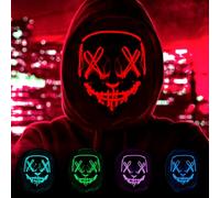 HATFRYF Maschera con teschio di Halloween, spaventosa maschera a LED per Halloween, maschere per uomini, donne e bambini, cosplay illuminante, sorriso horror luminoso, regali anonimi al neon