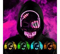 HATFRYF Maschera con teschio di Halloween, spaventosa maschera a LED per Halloween, maschere per uomini, donne e bambini, cosplay illuminante, sorriso horror luminoso, regali anonimi al neon