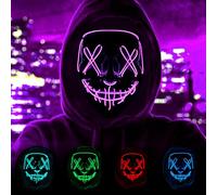 HATFRYF Maschera con teschio di Halloween, spaventosa maschera a LED per Halloween, maschere per uomini, donne e bambini, cosplay illuminante, sorriso horror luminoso, regali anonimi al neon