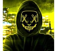 HATFRYF Maschera con teschio di Halloween, spaventosa maschera a LED per Halloween, maschere per uomini, donne e bambini, cosplay illuminante, sorriso horror luminoso, regali anonimi al neon