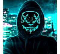 HATFRYF Maschera con teschio di Halloween, spaventosa maschera a LED per Halloween, maschere per uomini, donne e bambini, cosplay illuminante, sorriso horror luminoso, regali anonimi al neon