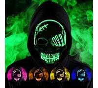 HATFRYF Maschera con teschio di Halloween, spaventosa maschera a LED per Halloween, maschere per uomini, donne e bambini, cosplay illuminante, sorriso horror luminoso, regali anonimi al neon