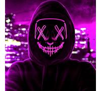 HATFRYF Maschera con teschio di Halloween, spaventosa maschera a LED per Halloween, maschere per uomini, donne e bambini, cosplay illuminante, sorriso horror luminoso, regali anonimi al neon