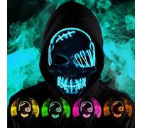 HATFRYF Maschera con teschio di Halloween, spaventosa maschera a LED per Halloween, maschere per uomini, donne e bambini, cosplay illuminante, sorriso horror luminoso, regali anonimi al neon