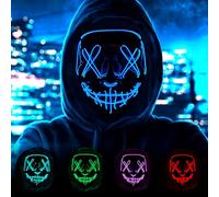 HATFRYF Maschera con teschio di Halloween, spaventosa maschera a LED per Halloween, maschere per uomini, donne e bambini, cosplay illuminante, sorriso horror luminoso, regali anonimi al neon