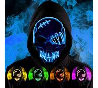 HATFRYF Maschera con teschio di Halloween, spaventosa maschera a LED per Halloween, maschere per uomini, donne e bambini, cosplay illuminante, sorriso horror luminoso, regali anonimi al neon