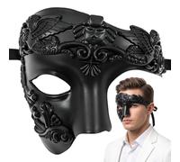 HATFRYF Maschera in maschera da uomo, retro fantasma dell'opera, maschera vintage con un occhio a metà viso da guerriero romano, per feste in costume, carnevale, ballo di fine anno, martedì grasso